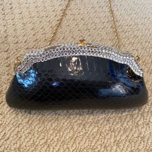 Black Clutch with Stones and Gold Chain